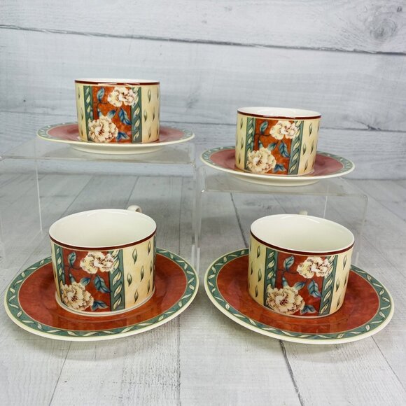 PTS international Interiors PROVENCE Fruit Porcelain 8oz Cups & Saucers Set 4 - Picture 5 of 16